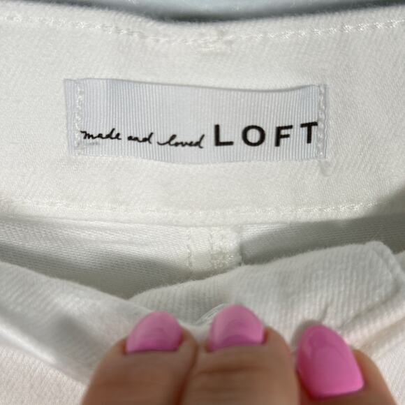LOFT White Wide Leg Jeans 12P Petite High Rise Denim Pants Summer - Picture 3 of 7